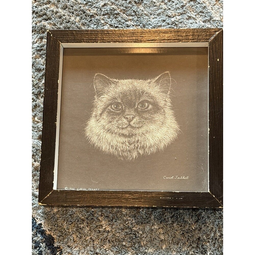 Vintage Cat Art 1966 Carol Teilhet 10 X 10
